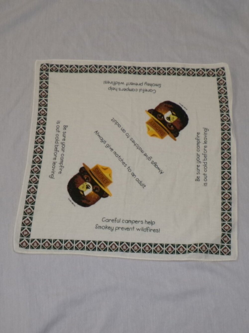 Vintage Smokey Bear Bandanna Handkerchief Give Matches To Adult Campfire Is Cold